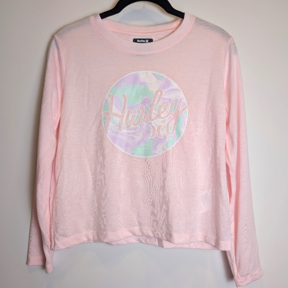 Hurley Pink Long Sleeve Graphic Shirt Girl Size Large 12-14 - Picture 1 of 7